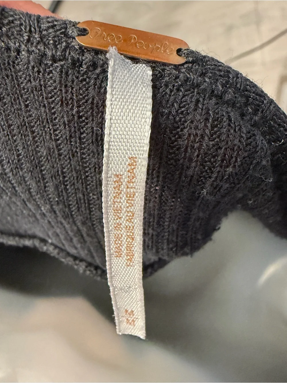 Free People Black Waffle Henley Long Sleeve Top M